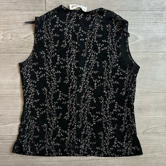 Vtg 90s Ronni Nicole Stretchy Sparkle Glitter Vine Print Tank Top Size M - Picture 4 of 4